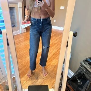 Moussy NWT Women's Distressed Barrel Blue Jeans